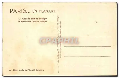 Bois de Boulogne — Um Canto do Bois de Boulogne — Edições d'Art Yvonne, Paris — Verso