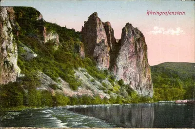 Rheingrafenstein — vista do rio Reno — Fotografia e Editora: Ph. Does & Söhne, Bad Kreuznach No. 811
