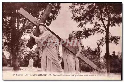 Calvário de Pontchâteau — 5ª Estação — Simão le Cyrien ajuda Jesus a carregar sua Cruz