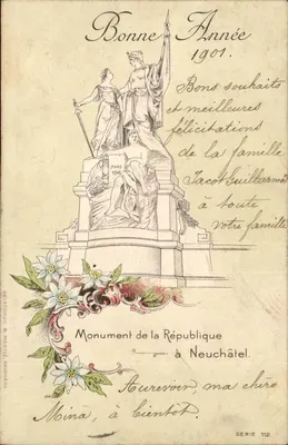 Monument de la République — Neuchâtel — éditeur Delachaux & Niestlé, série 112