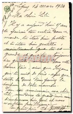 Flores de pensamiento — Aniversario — Tarjeta postal datada 1924 — Reverso