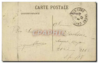 Donna in abito tradizionale e militare — Paese del Berry — Cott. G. G. Châteauroux n°6070 — Verso