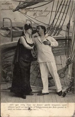 Amour à bord d'un navire — scène maritime — éditeur non visible