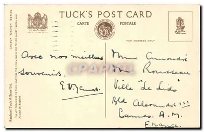 As Salas do Parlamento — vista do rio Tâmisa — Série de Cartas Postais de Tuck — Verso