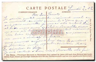 Bruxelas. A Bolsa. — Foto Delge — n° 212 — Verso