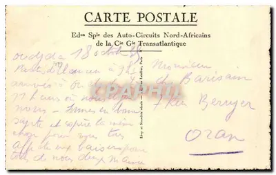 Oudjda (Marrocos) — Vista geral em direção à porta Sidi-Aïssa — Ed. Sple des Auto-Circuits Nord-Africains — Verso