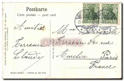 Baden-Baden — Partie an der Oos — Verlag von Edm. von König, Heidelberg, Nr. 13 — Rewers