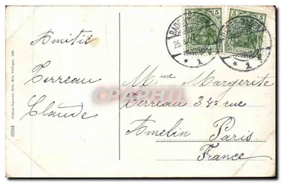 Schloss Favorite — widok zamek i jezioro — wydawca Original Eigentum Gehr. M.A. Tübingen, nr 45283 — Rewers