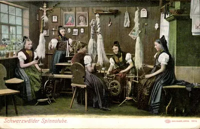 Schwarzwälder Spinnstube — cena de mulheres tecendo à mão — Louis Glaser, Leipzig, n° 9376