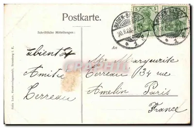 Baden-Baden — Parte an der Oos — Felix Lub, Kunstverlagsanstalt, Strasbourg — Verso