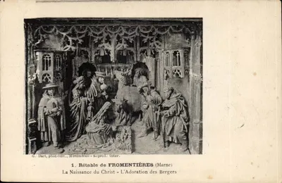 Rétable de Fromentières (Marne) — O Nascimento do Cristo - A Adoração dos Pastores — G. Dart, fot.-edit., Montmirail