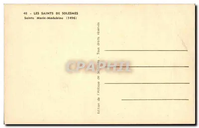 Santa Maria-Madeleine — estátua em pedra — Edição da Abadia de Solesmes — Verso