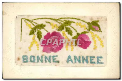 Flores bordadas — Boa Ano — Carta postal impressa na França