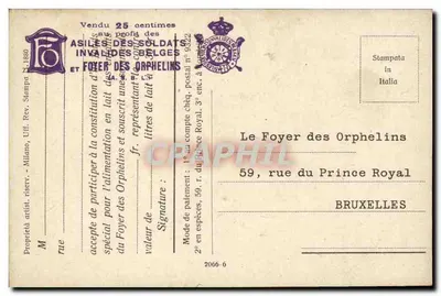 Pejzaż z owcami obok strumienia — dzieło sztuki — wydawca Le Foyer des Orphelins, Bruksela — Rewers