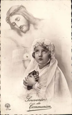 Young girl at communion — Jesus with crown of thorns — publisher Noyer n°1278a