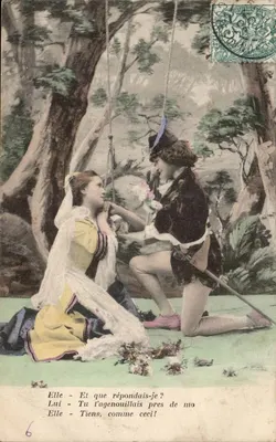 Cena de floresta — jovem homem e mulher em traje — editor anônimo, n°6
