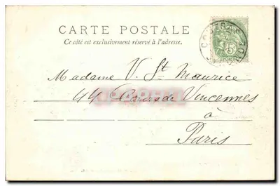 COURTRAS, PRÈS LIBOURNE — Widok spadów rzeki Isle przy fabrykach Laubardemont — Henry Juillier, 44, rue Fonneuve, Libourne — Rewers