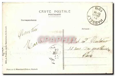 Hasselt. A Gendarmeria — editor A. C. Blancart Frères, número de série não visível — Verso