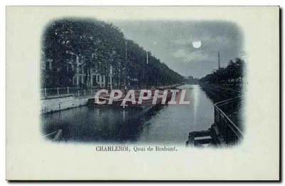 Charleroi, Quai de Brabant — vista noturna com lua — editor Union postale universelle