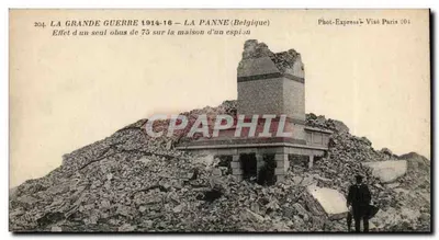 La Panne (Bélgica) — Danos causados por um obus de 75 durante a Grande Guerra 1914-16 — Phot-Express Visé Paris 204