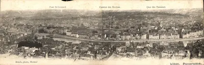 Liège. Panorama — Vue aérienne des quartiers Pont St-Léonard, Caserne des Ecoliers, Quai des Tanneurs — Breuls, photo, Herstal