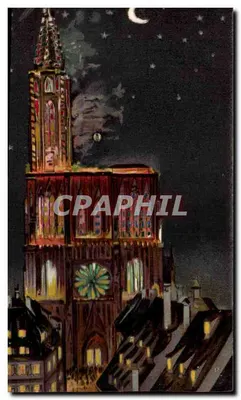 Catedral de Estrasburgo — vista noturna — Kunst-Verlag von Felix Luib, Estrasburgo, n° 24233