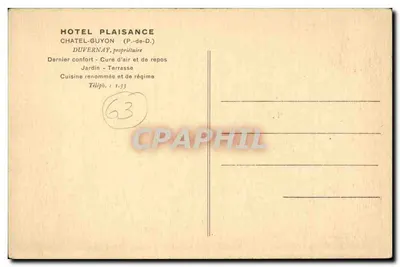Hotel Plaisance — Châtel-Guyon (P.-de-D.) — editor não visível — Verso