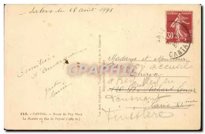 A Subida ao Pas de Peyrol — Cantal — Rota do Puy Mary — editor Les Arts Graphiques, Toulouse — Verso