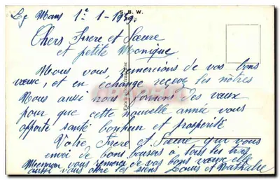 Zamieczony wioska — scenka zimowa z kościołem i mostem — wydawca nieznany — Rewers