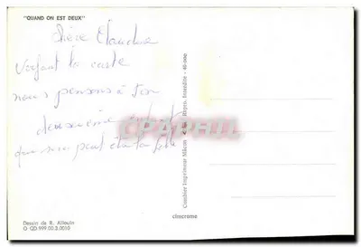 Mari i kobieta — humor domowy — rysunek R. Allouin, wyd. Combier Imprimeur Mâcon — Rewers
