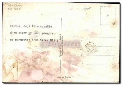 Tarjeta postal moderna Humor Disparar seis tiros en una hora Caza Cazador — Reverso