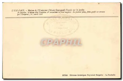 Wyspa Aix — Dom Cesarski — Muzeum Gourgaud — wydawca Raymond Bergevin, nr 3790 — Rewers