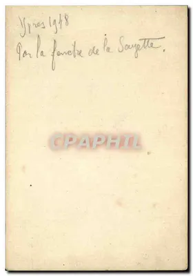 Widok fasady Saucette — Ypres 1948 — przez okno — rysunek akwarelowy — Rewers