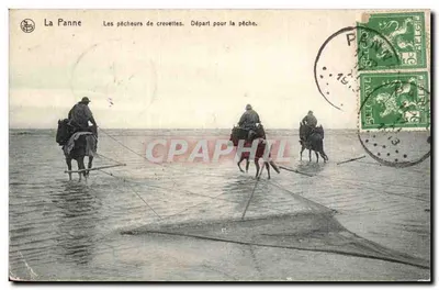 La Panne — Os pescadores de camarões. Partida para a pesca. — Edição 'Les Abellions', La Panne-Bains