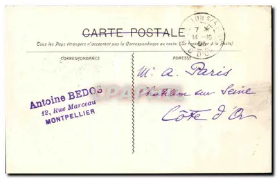 Estatua Edouard Adam — Montpellier — Edição Paris Montpellier — Verso