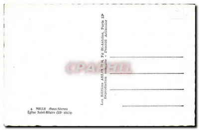 Melle (Deux-Sèvres) — Igreja de São Hilário (século XII) — Éditions ARLIX, Paris — Verso