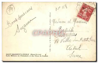 Escuela Militar de Infantería y Carros de Combate — Saint-Maixent-l'École — Fot. Combier, Mâcon — Reverso