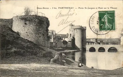 Parthenay — Porta de São Jacó e Ponte sobre o Thouet — Cliché e coll. Cordier, 12ª edição
