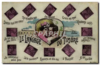 Linguagem do carimbo — M.F. Paris — série de selos ilustrados