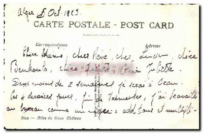 Niza — Allée du Vieux Château — Editor: Bureau des Cartes Postales — Reverso