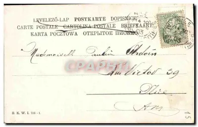 Lundi 54 — Widok górski z chaletem i ścieżką — Historiyping, n° 1903 — Rewers
