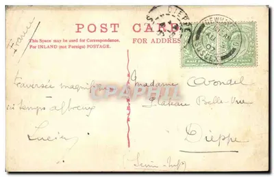 Newhaven Harbour & Bridge — portowy widok z statkami i mostem — wydawca nieznany, numer serii nie widoczny — Rewers