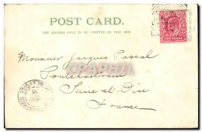 Kościół Świętego Piotra, Streatham — widok na gotycki kościół z rożnikiem — wydawca: 'THE POST CARD' (druk) — Rewers