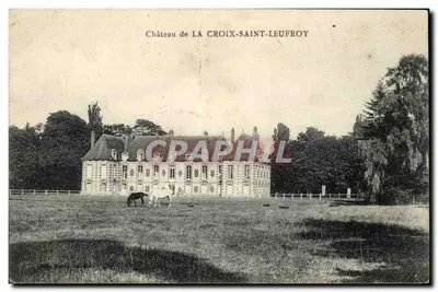 Castelo de LA CROIX-SAINT-LEUFROY — vista do castelo com dois cavalos em um campo — editor não visível
