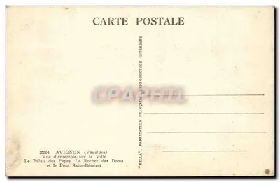 Awignon — Ogólny widok miasta, Pałac Papieski, Rocher des Doms i most św. Bénézeta — "Rella" — Rewers