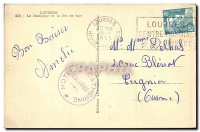 Lourdes — Bazylika i Pic de Ger — Wydawnictwo Labouche-Frères — Rewers