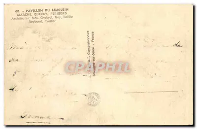 Padiglione del Limousin — Esposizione Internazionale di Parigi 1937 — Padiglione del Limousin — Architetti MM. Chabrol, Gay, Bellile — Verso