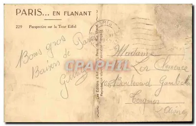 Paris — Perspectiva sobre a Torre Eiffel — Les Éditions d'Art Gillings — Verso