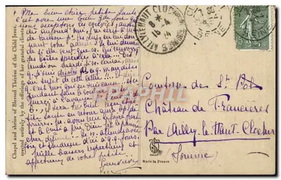 Kaplica i relikwiarz B. Teresy Dziecka Bożego — wydawca: E. B. de la Rue, nr 147 — Rewers