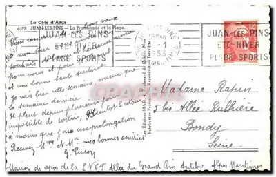 Juan-les-Pins — A Promenade e a Praia — Éditeur MAR, n° 6597 — Verso